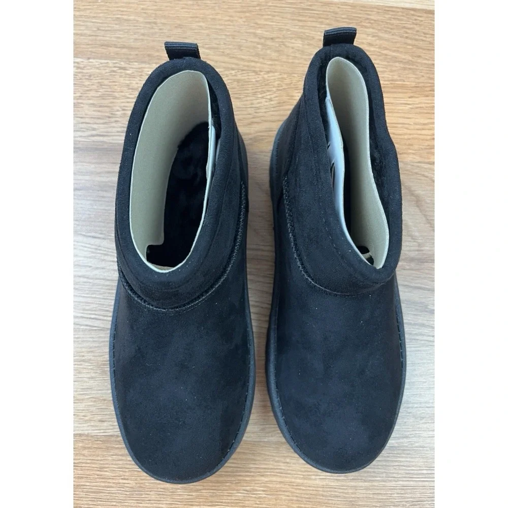 Sonoma Kazz Youth Girls Size‎ 1 Micro Fiber Ankle Boots Faux Fur Lined BlackNEW